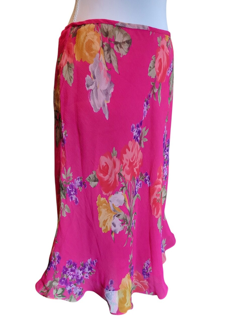 90s Y2k Lauren Ralph Lauren Pink Floral Silk Skirt - Picture 2 of 8